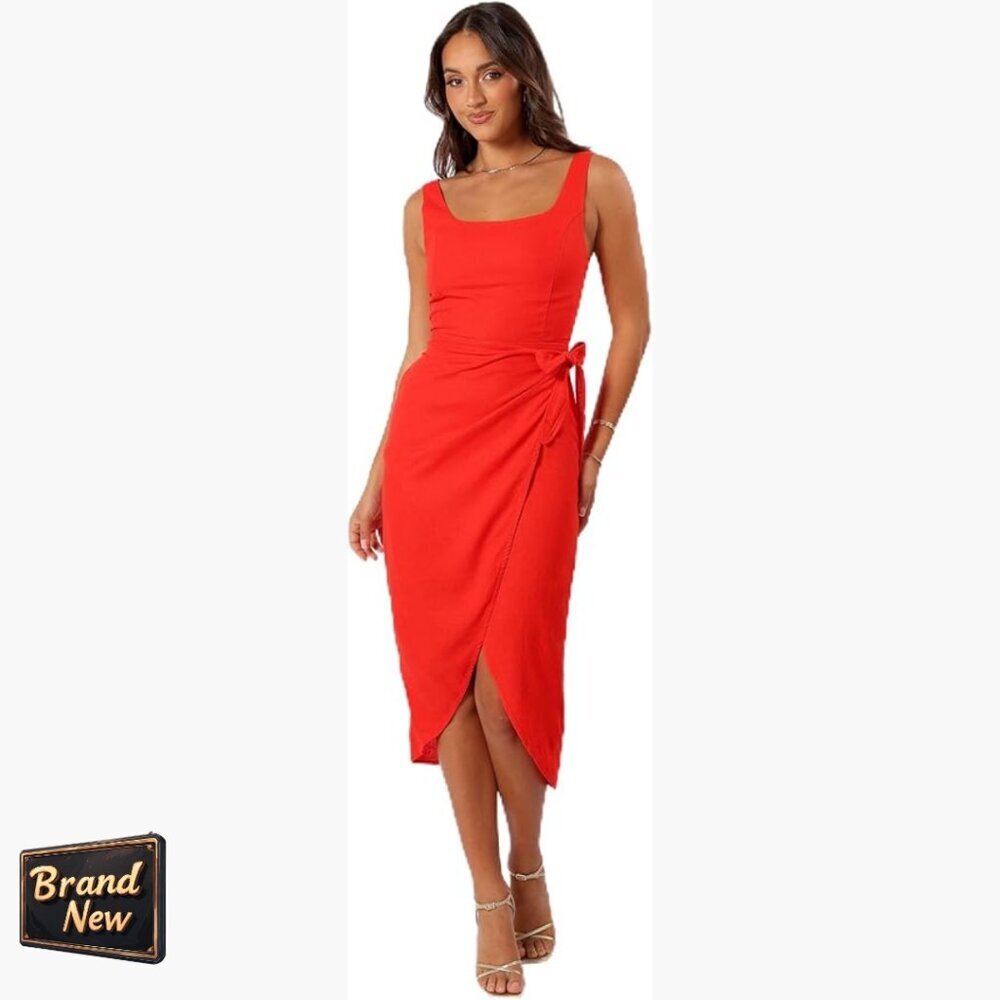 Wrap Style Midi Dress Casual Round Neckline